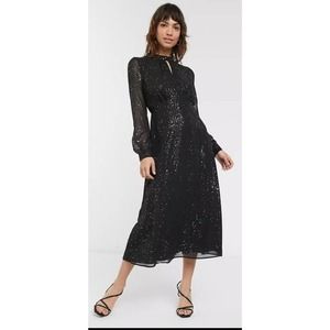 NWT Warehouse (Asos) Glitter Foil Midi Dress in Black Size 14‎